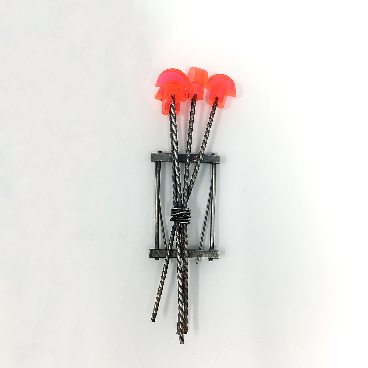 construction jewelry pink caps clustered pin by Natalie Macellaio