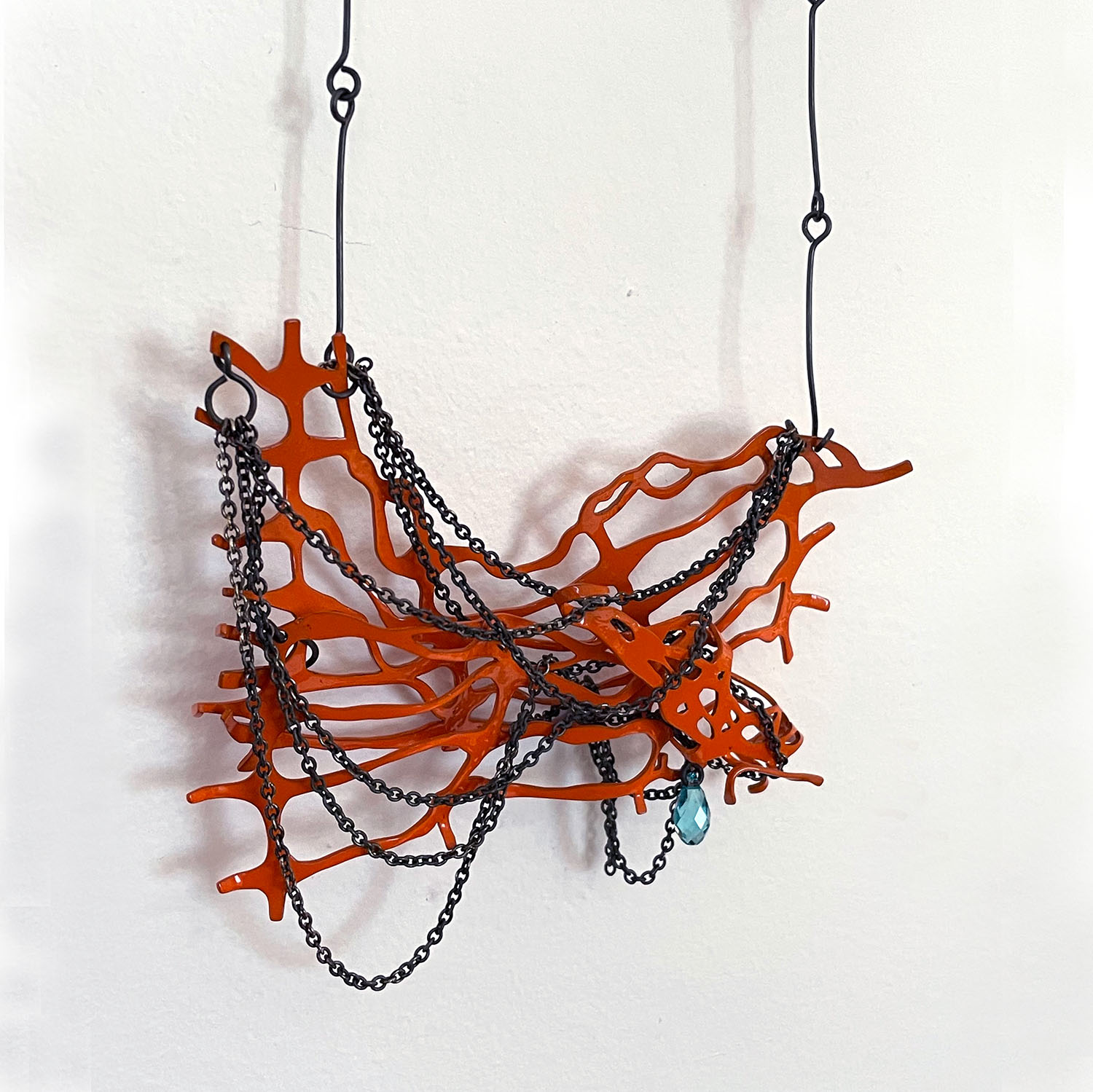 construction jewelry tangled fence pin by Natalie Macellaio