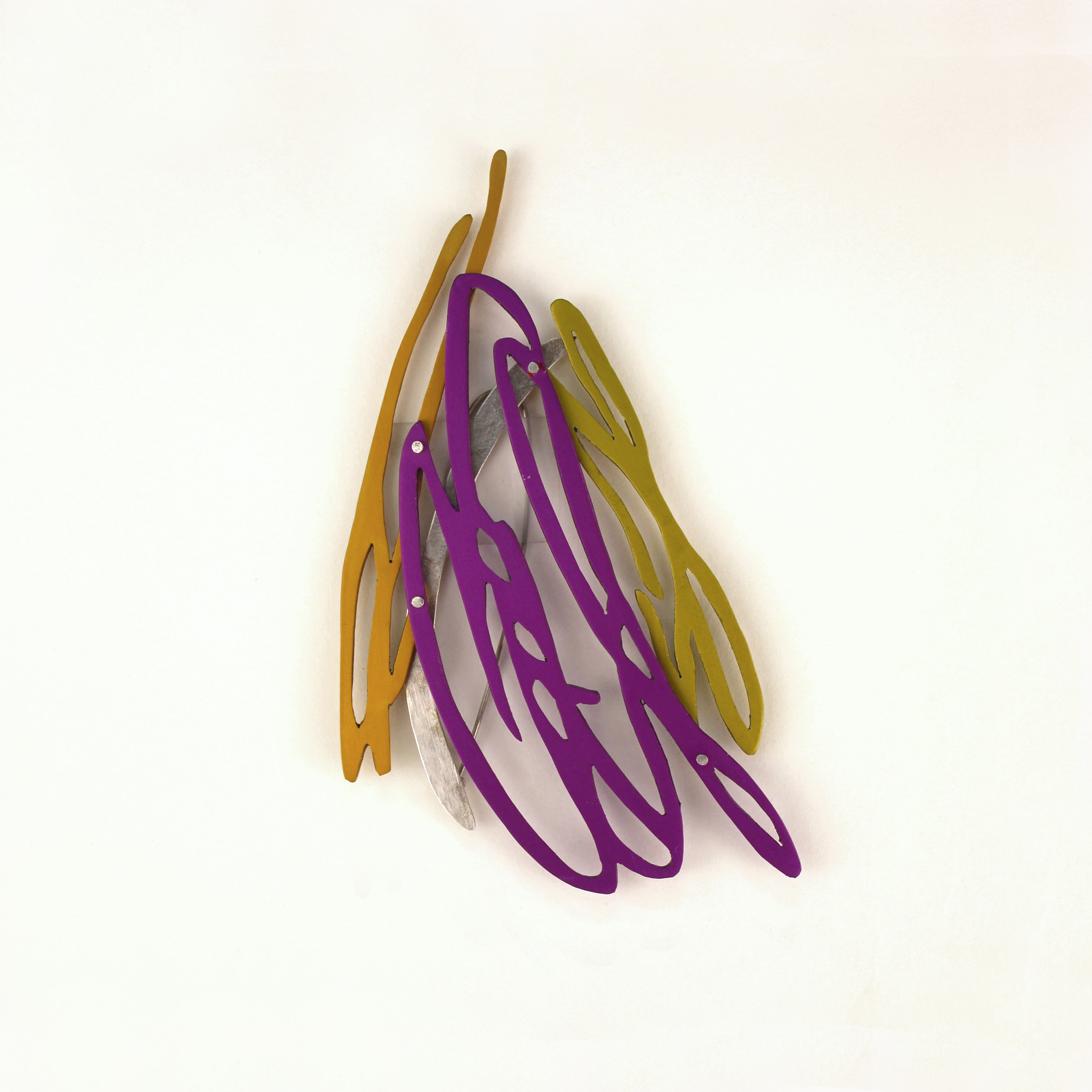 violet and yellow scribble brooch by Natalie Macellaio