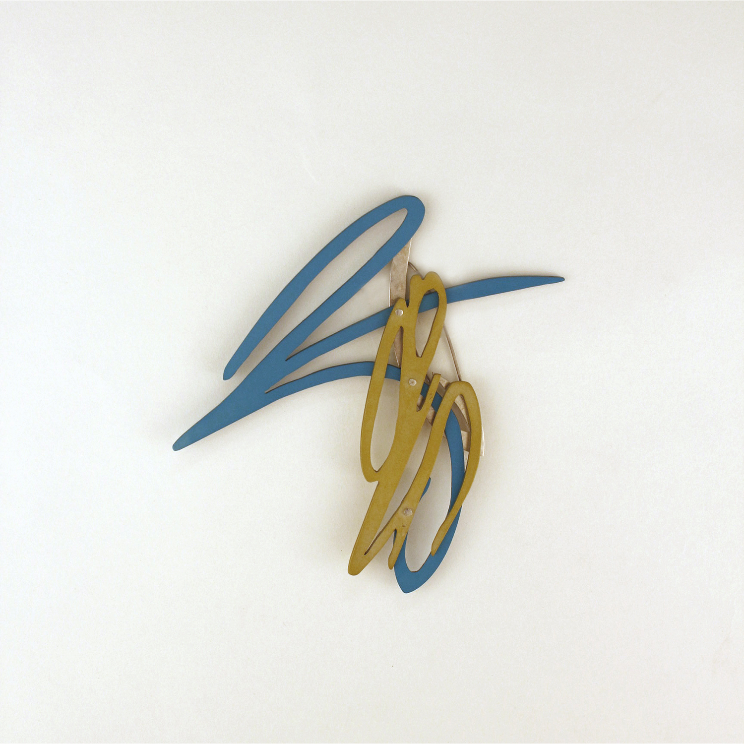 yellow and blue scribble brooch by Natalie Macellaio